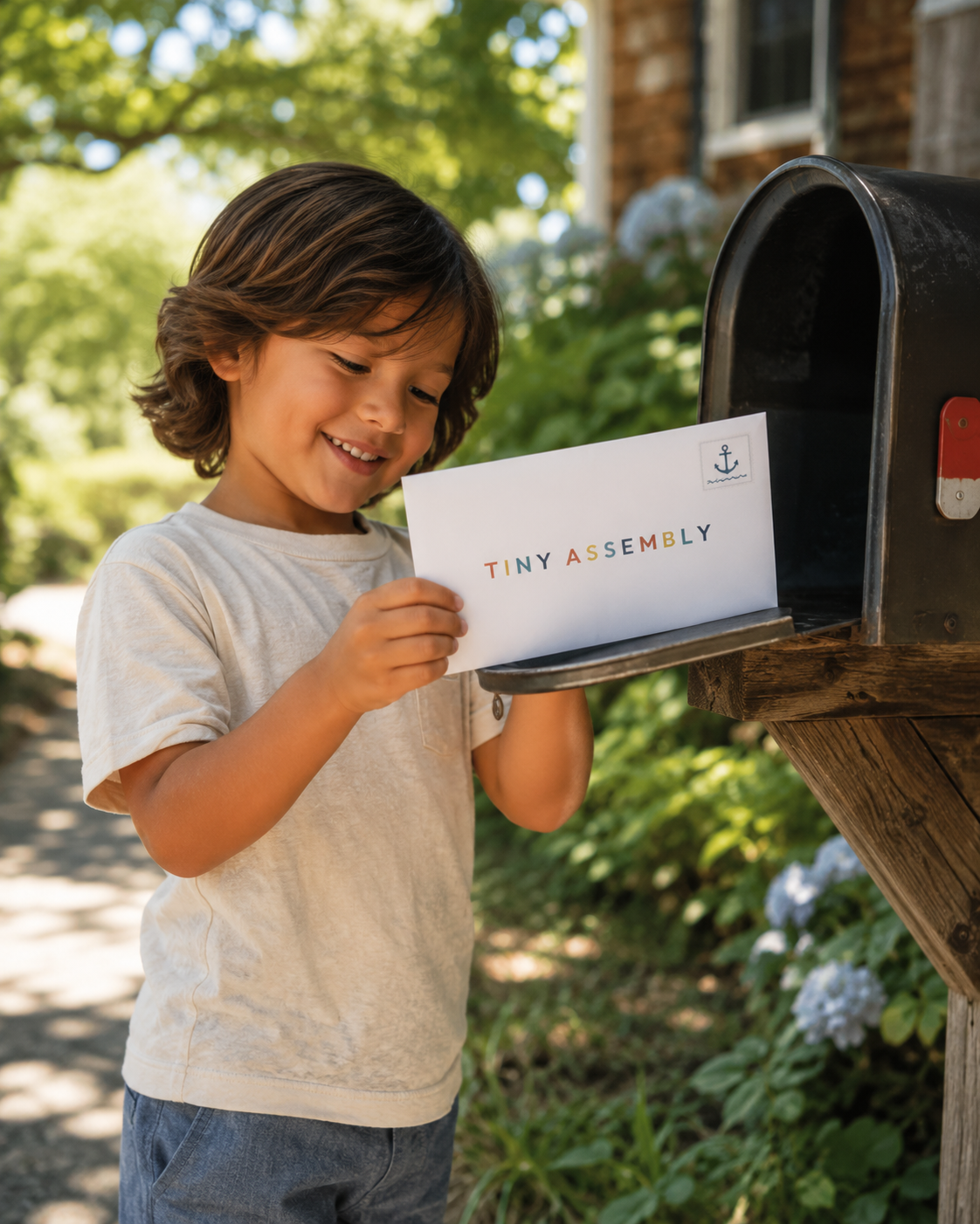 Child discovering a mystery letter in sunlight